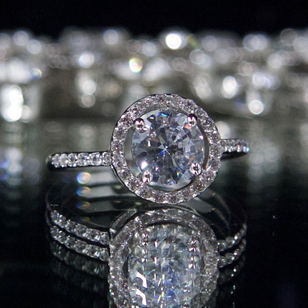 14kt Gold Dipped Swarovski Halo Engagement Ring - Picture 4 of 8